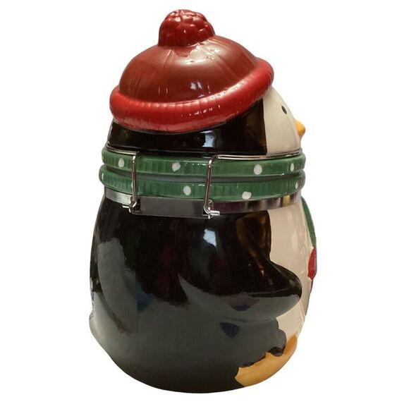 Vintage Christmas Swiss Miss Hot Cocoa Ceramic Penguin Canister Cookie Jar - Picture 6 of 10